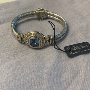 john Medeiros bracelet new with tags blue topaz cuff 2 tone